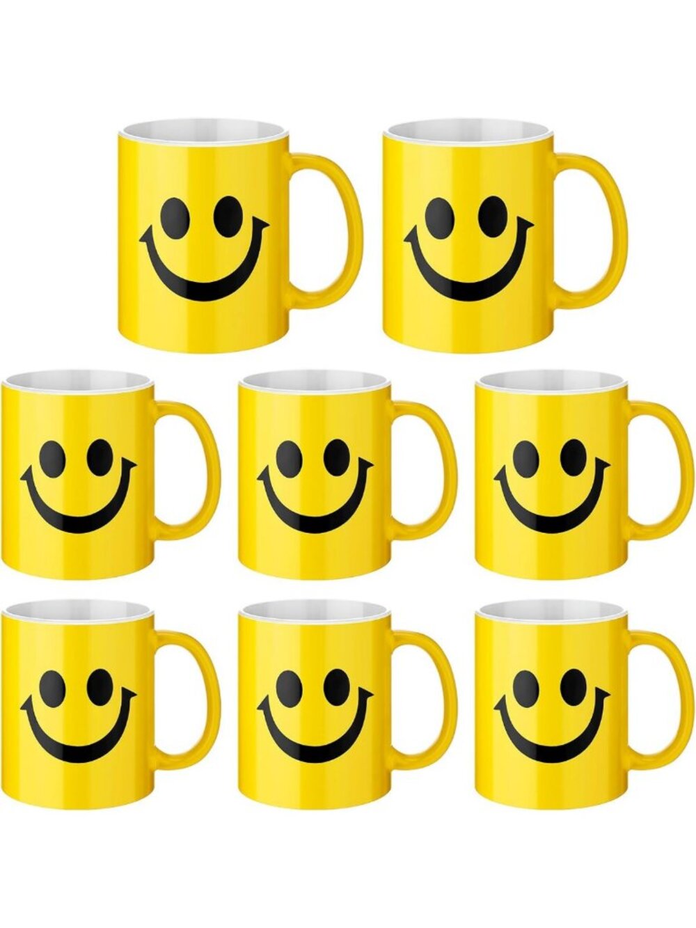 8 Pcs Yellow Smile Face Coffee Mugs - 11 oz Ceramic Cups for Parties & Gifts